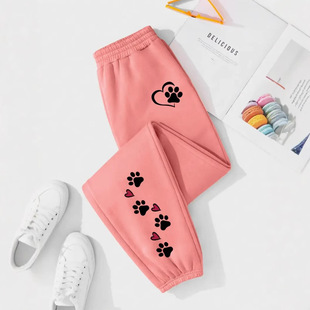 Sweat Pants Cute Printed Autumn and Winter Casual Leg Trousers Autumn and Winter fleece-lined All-match fleece-lined 1012 Printed