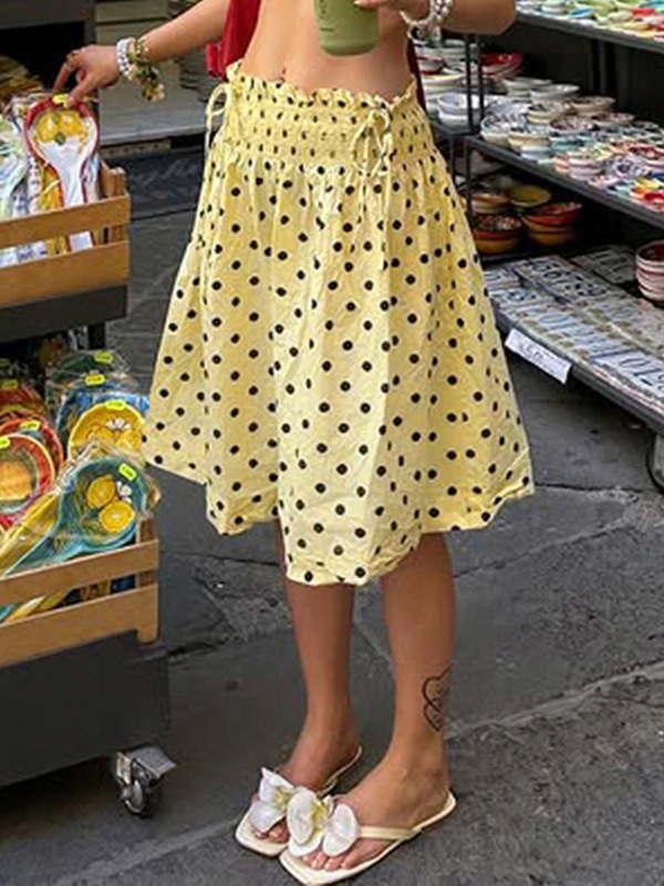 欧美时尚气质波点打揽两穿蝴蝶结A摆裙甜美清新风修身显瘦中裙|undefined