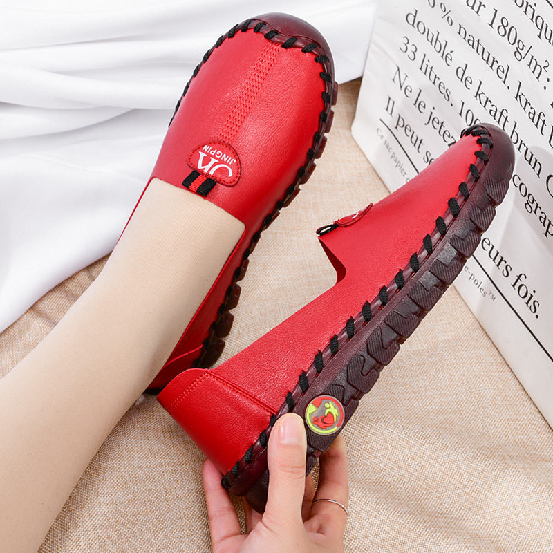 Giày lười nữ đế bằng mềm êm chân, giày cho mẹ da microfiber mũi tròn — 2202 Màu Đỏ, 2202 kaki, 2202 màu đen, Màu trắng 2202