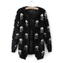 2021 Short Women Autumn Sweater Mohair Skulls Printing Femal