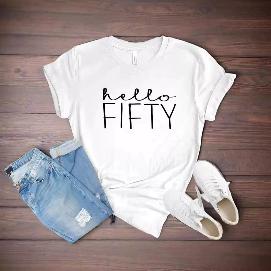Футболка внешней торговли hello FIFTY с принтом алфавита с короткими рукавами Amazon европейский и американский топ AliExpress
