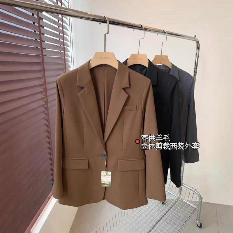 THEWOW early spring new three-dimensional cutting exquisite craft wool blend slim slimming one button suit jacket