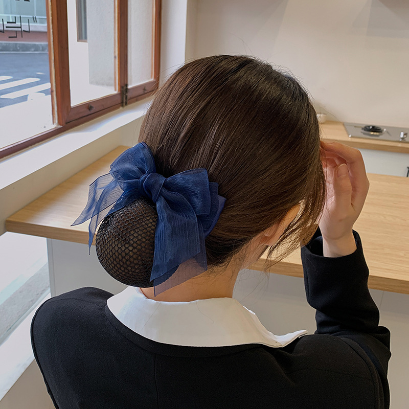 Bank Professional Female Hair Clip Nurse Hair Net Bag Work Hair Net Korean Silk Yarn Elegant Bow Hair Accessories