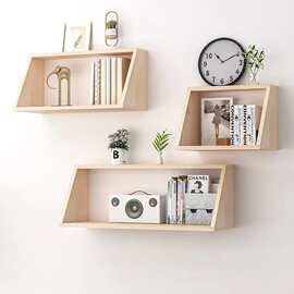 原木简约置物架创意壁挂式格子木质书架客厅卧室储物架置物架隔板