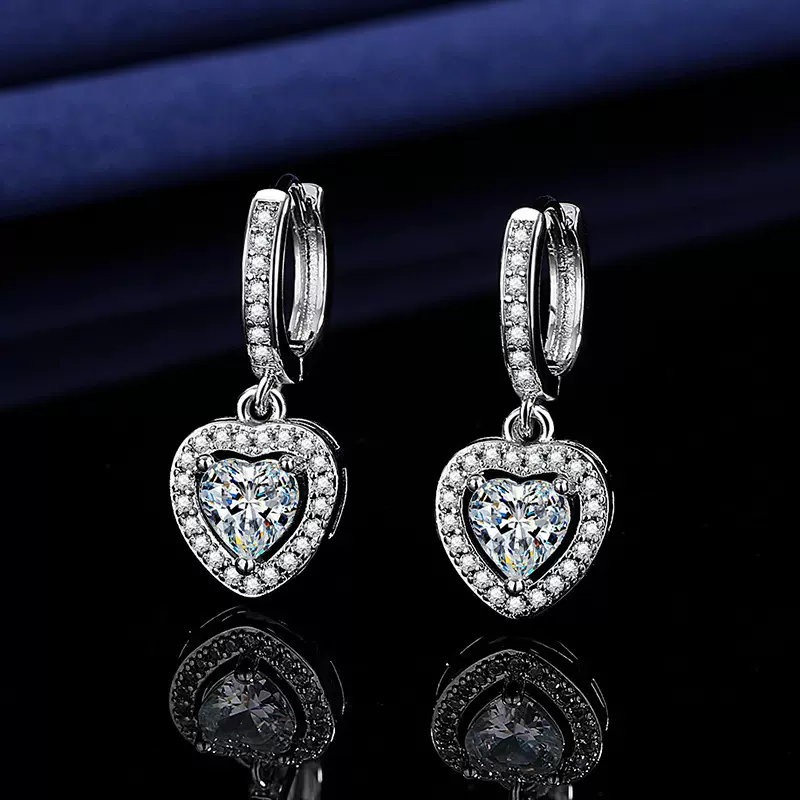 速卖通热卖爱心形耳坠耳扣 欧美时尚镶钻锆石ins女耳环跨境饰品批