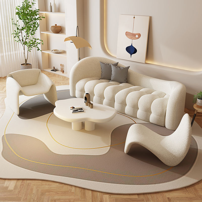 Nordic Lambskin Fabric Sofa for Home Living Room, Small Apartment, Beauty Salon Sofa, Reception Internet Celebrity Style Special-Shaped Sofa