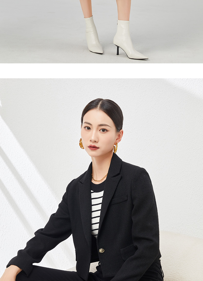 Áo blazer len ngắn nữ thiết kế độc đáo, phong cách mùa thu — Màu be chi tiết 17