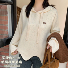 双天2024年秋冬季胖mm大码女装批发不规则抽绳连帽毛衣F290