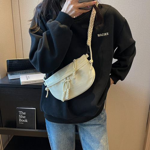 Canvas bag women's new Japanese shoulder bag fashionable mobile phone crossbody bag Korean version solid color shopping bag