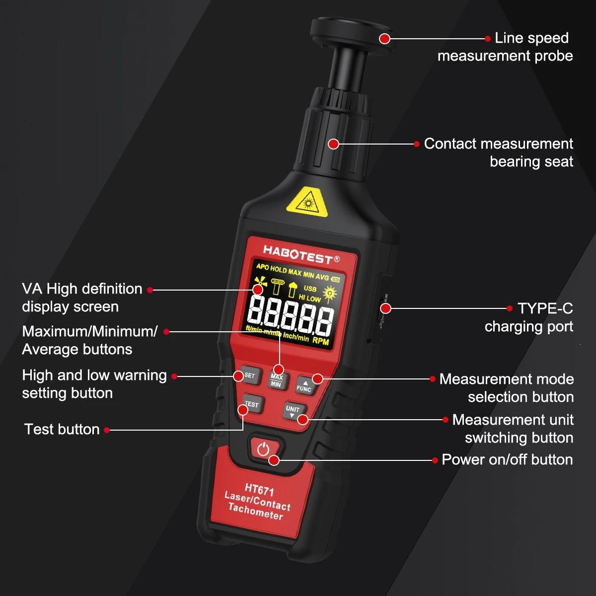 HABOTEST/Huabo HT673/HT670/HT671 Non-Contact Dual-Purpose Tachometer