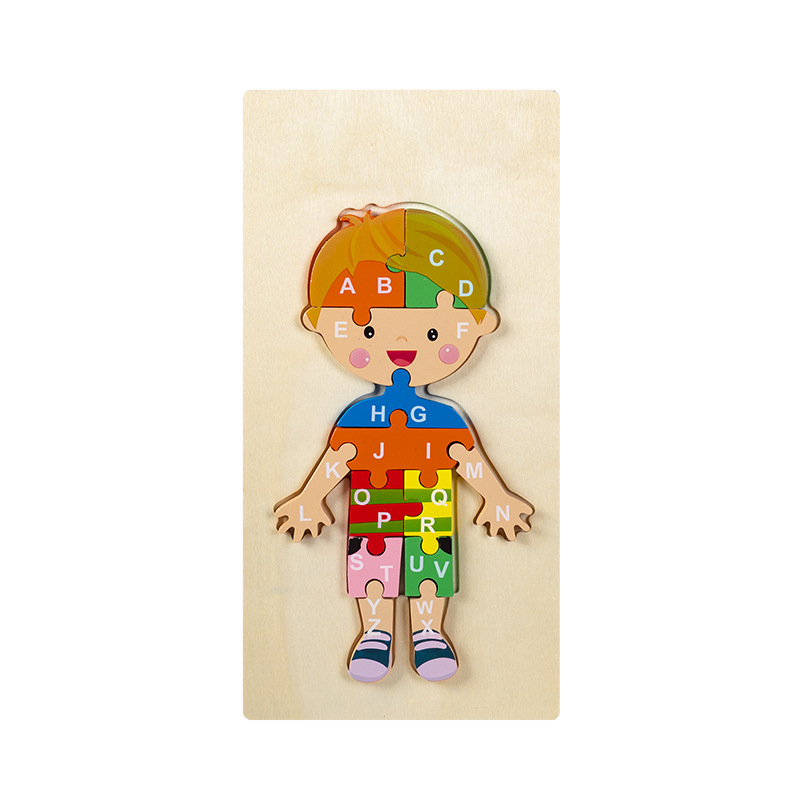 Rompecabezas para niños transfronterizos Animales cognitivos digitales dibujos animados rompecabezas tridimensional educación temprana para bebés iluminación juguetes de madera al por mayor