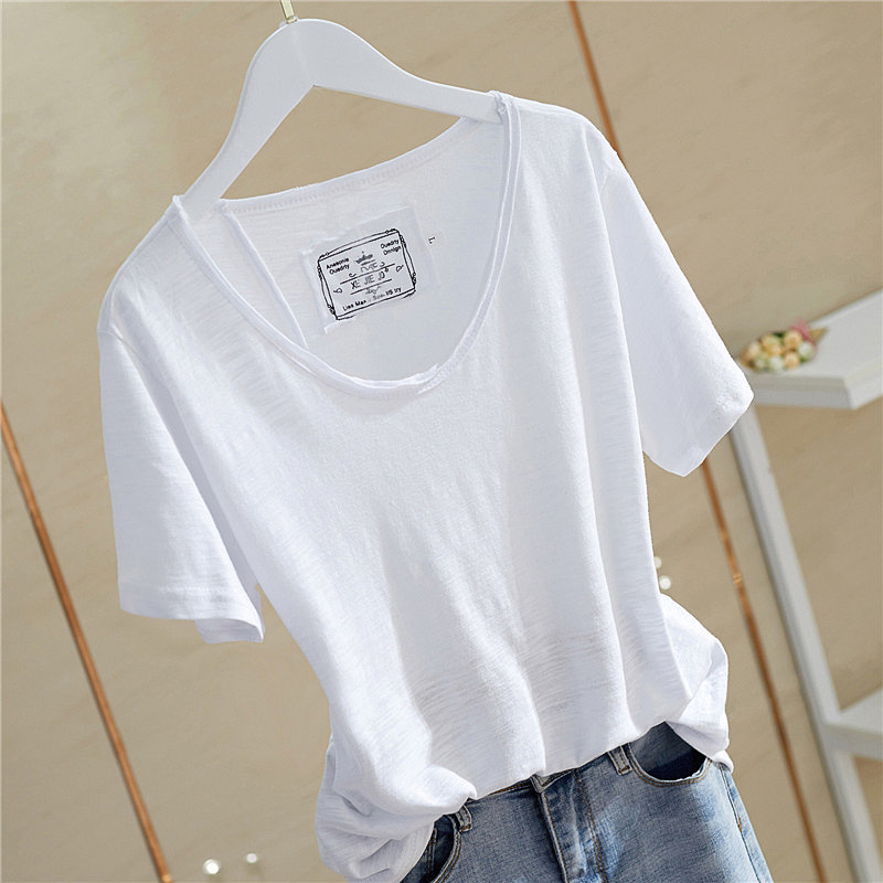 Pure Cotton Short-Sleeve T-Shirt for Women 2024 Ins White Versatile Loose Plus-Size Base Shirt Top Women's Slimming Inner Wear Pure Cotton Short-Sleeve T-Shirt for Women 2024 Ins White Versatile Loose Plus-Size Base Shirt Top Women's Slimming Inner Wear