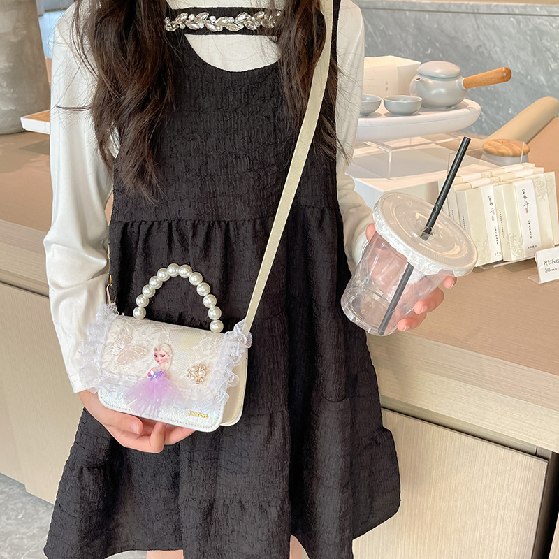 Bolso infantil nuevo bolso de hombro de niña lindos bolsos de perlas princesa arco de encaje bolso de mochila pequeña bolsa cuadrada