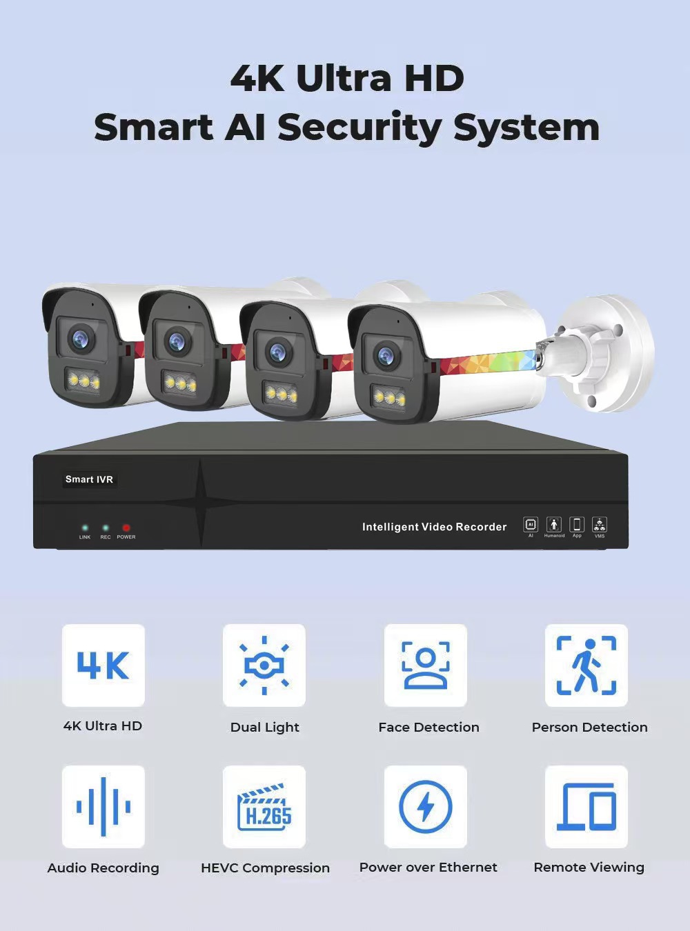 Sınır Ötesi Özel Paket WiFi Ağ NVR Kamera Monitörü Çift Işık Gece Görüş Sabit Disk Kayıt Cihazı Kablosuz Kamera