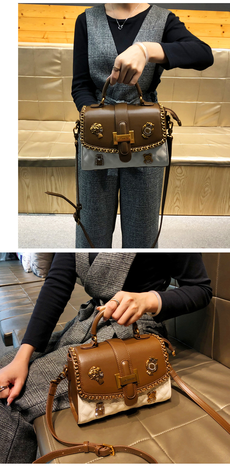 Túi đeo chéo nữ da thật satchel dáng vuông nhỏ gọn — Gấu Nhỏ/Bu Bu/Trắng, Gấu Nhỏ/Bu Bu/Đen chi tiết 10