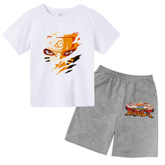 夏季新款火影忍者童裝卡通印花T恤 嘻哈時尚兒童套裝夏季T恤+短褲
