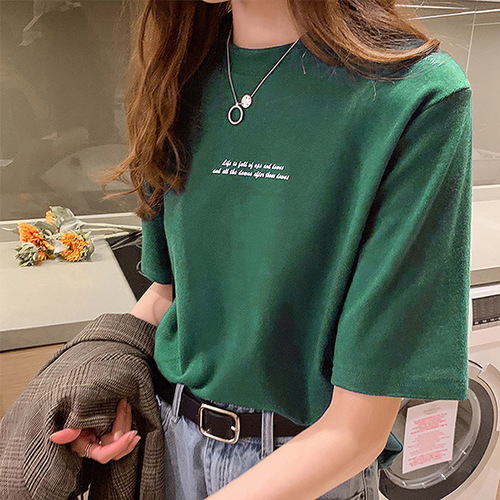 Korean Summer Loose Round Neck Short Sleeve T-shirt Women's Letter Printed Women's Tops Wholesale Student Bottoming Shirt Women's Clothing