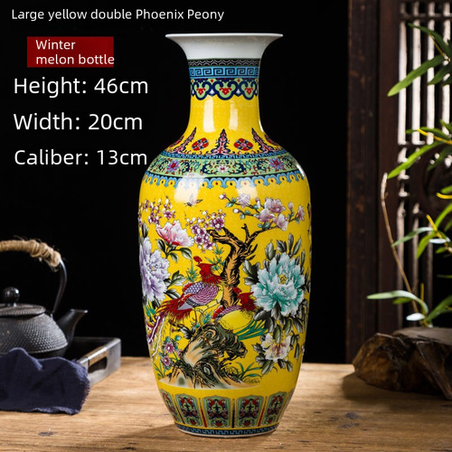 Jingdezhen ceramic Chinese living room wine cabinet entrance decoration flower vase ornament enamel water culture wealth bamboo flower vase 