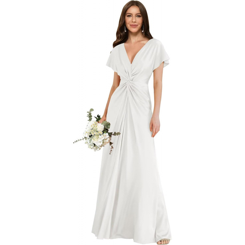 Europa y América transfronterizos 2026 verano nuevo satén de mangas cortas vestido de boda formal vestido de dama de honor
