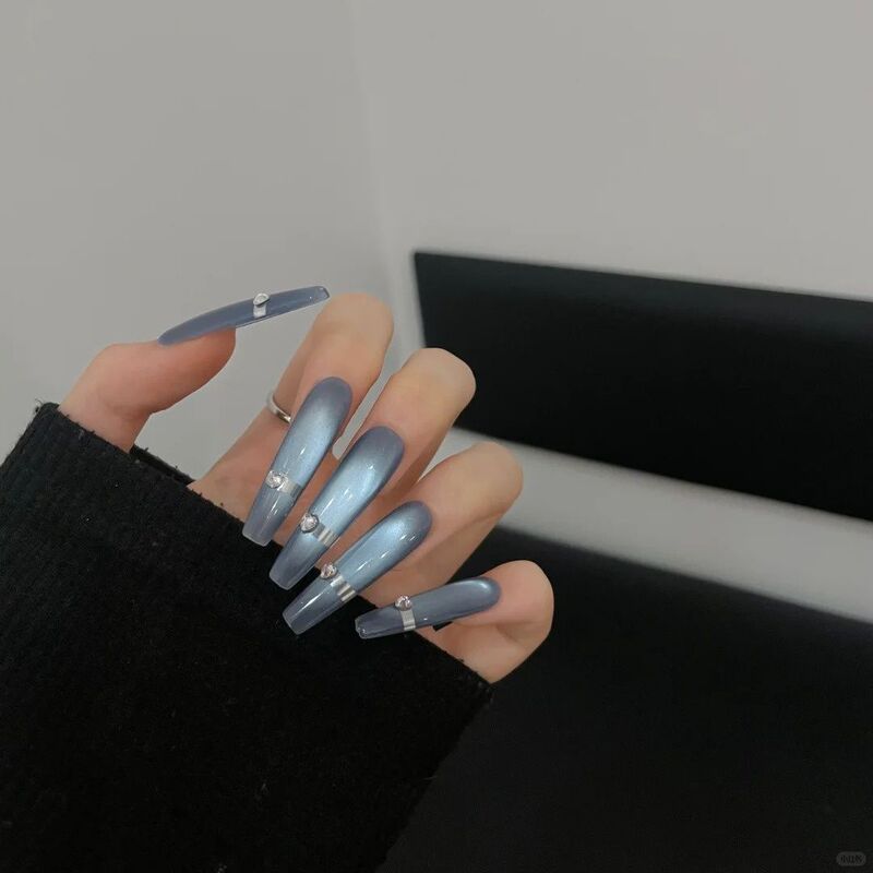Glacier Blue Pure Handmade New Year Wearable Nails Winter Cat Eye Advanced Nail Art Stickers Whitening Gentle Ice Transparent Fake Nails Glacier Blue Pure Handmade New Year Wearable Nails Winter Cat Eye Advanced Nail Art Stickers Whitening Gentle Ice Transparent Fake Nails