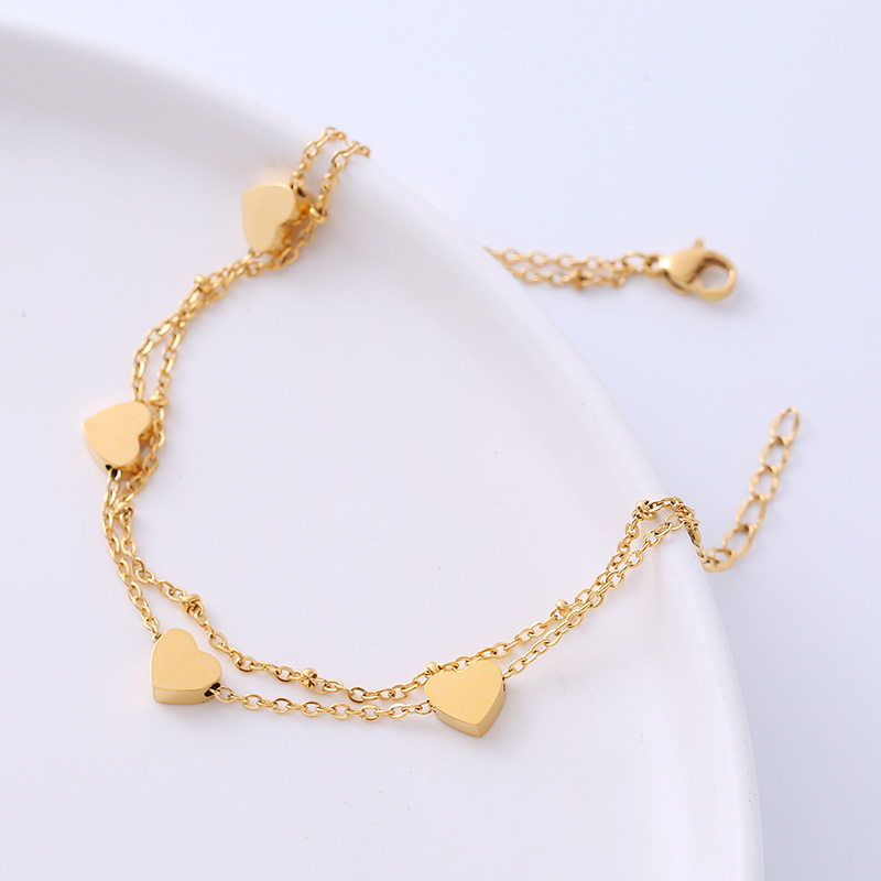 Simple Style Heart Shape Titanium Steel Bracelets Layered Plating Stainless Steel Bracelets