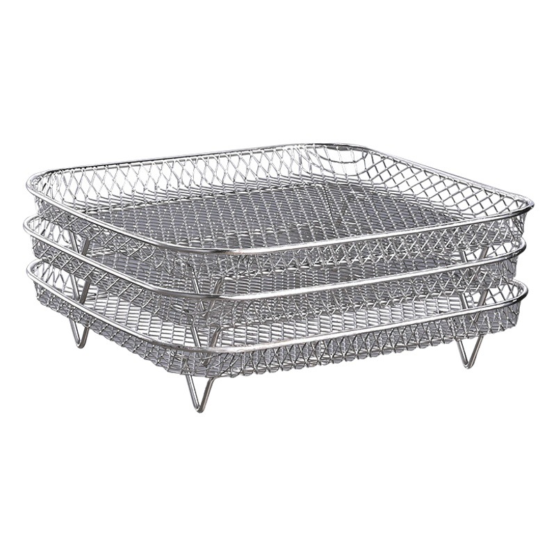 Air Fryer Barbecue Grill Dehydration Rack Three-Layer Stackable Toast Stainless Steel Steaming Skewers Rack Oven Accessories