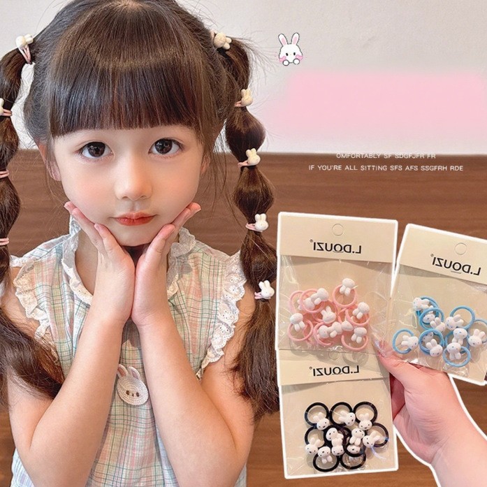 Niños lindos Miffy Dedo anillo para el cabello bebé pequeña banda de goma para el cabello de la niña atada cabello no daña cabello