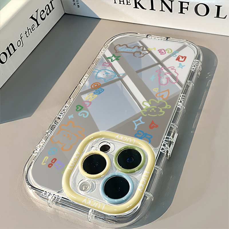 彩色线条图案镜面适用于华为奶油壳oppo苹果新iPhone//promax手机