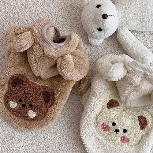 Autumn and winter cute bear hooded fleece Bichon teddy dog ​​clothes cat warm feet pet clothes