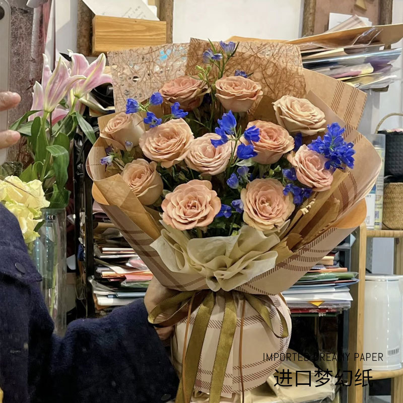 Huaxi retro cáñamo papel de arte hueco ramo de flores papel de embalaje creativo floristería material de bricolaje hecho a mano