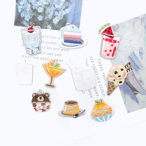 Afternoon Tea Fabric Patch Computer Embroidered Decorative Sticker Phone Case DIY Creative Embroidered Sticker Cute Cartoon Fabric Patch
