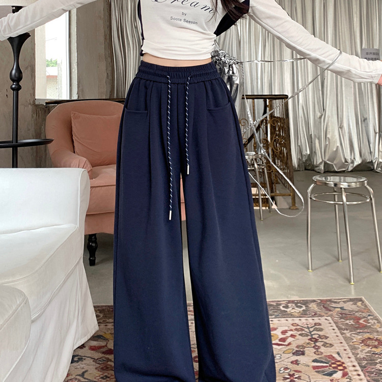 Temperament Versatile Drawstring Sports Casual Pants for Women Early Autumn New Style Drapedy Straight High Waist Slim Wide Leg Pants Pants