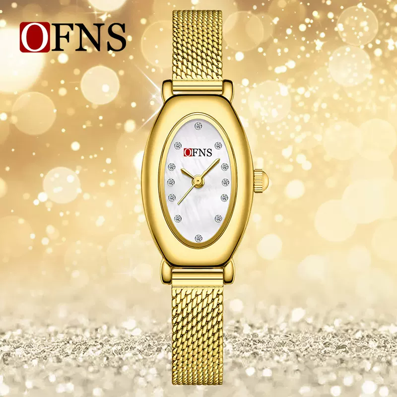 OFNS爆款新款中古石英女表简约小巧百搭手表防水小众椭圆女士腕表