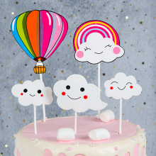 七彩热气球彩虹云朵生日蛋糕装饰插旗插牌派对甜品台情景装扮插件