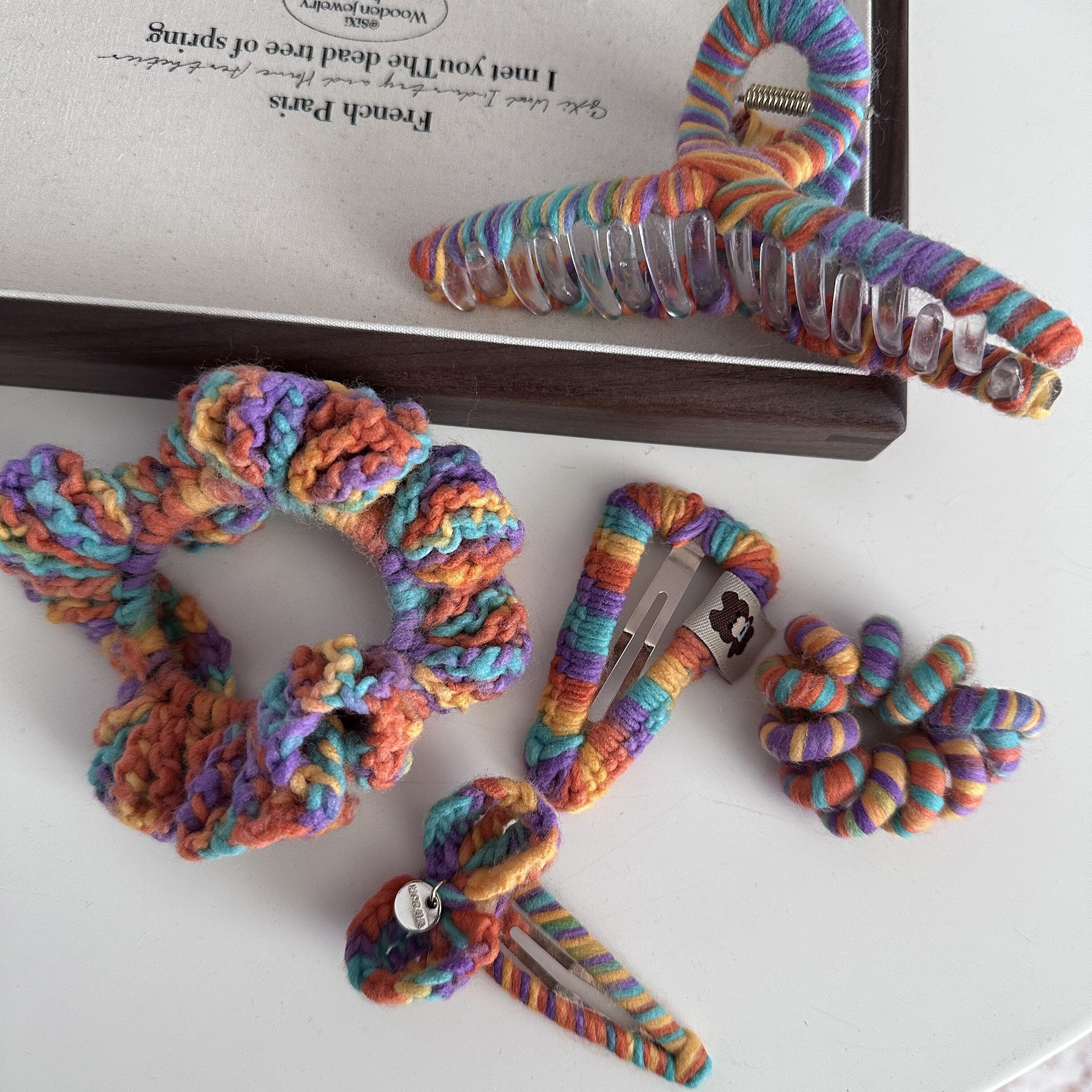 Niedliche Regenbogen Haarspange Aus Wolle Für Mädchen Set_voghion.com