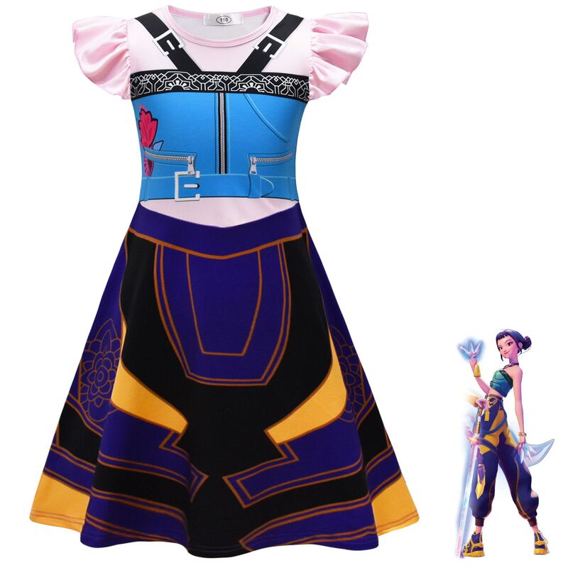 跨境新款 K-POP:猎魔女团 cosplay 女童飞飞袖牛奶丝连衣裙+包包|undefined