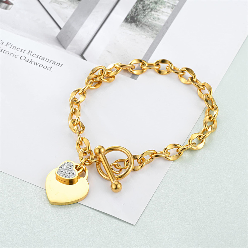 18g Weight Artificial Diamond Inlay Material Bracelets Classification 1 Piece Quantity Holiday, Daily Occasion Titanium Steel Material Heart Shape Pattern Women's Gender Asymmetrical, Inlay Design Simple Style Style Simple Style Heart Shape Titanium Steel Asymmetrical Inlay Artificial Diamond Bracelets 4