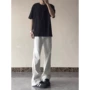 微喇修身美式直筒牛仔裤