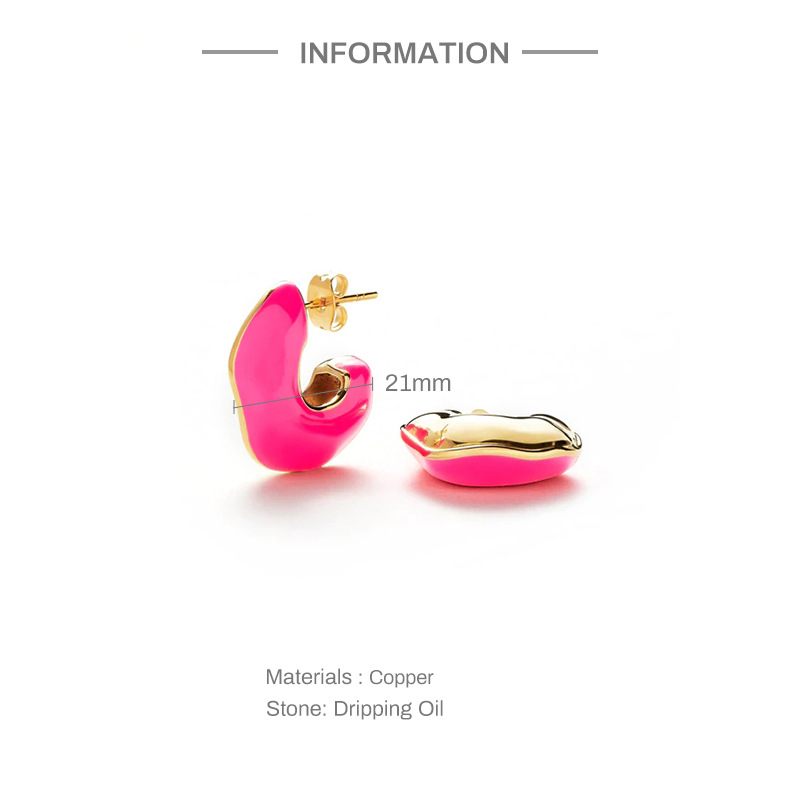Simple Style C Shape Copper Enamel Plating Ear Studs 1 Pair