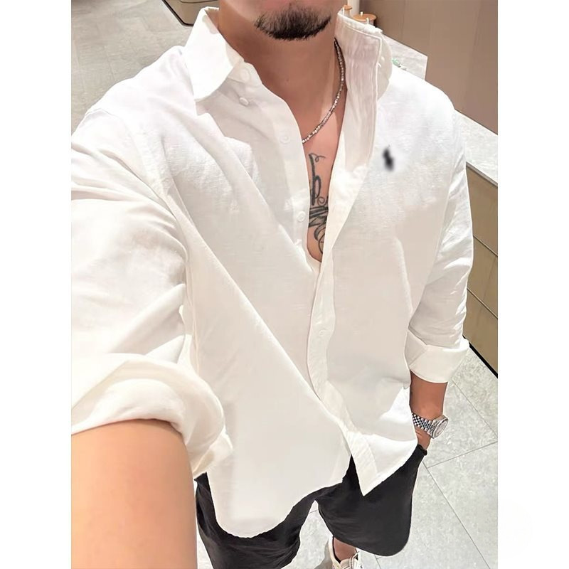 Cross-Border Old Money Style Pony Embroidered Linen Shirt Men's Summer Lightweight Sun Protection Jacket Casual White Shirt
