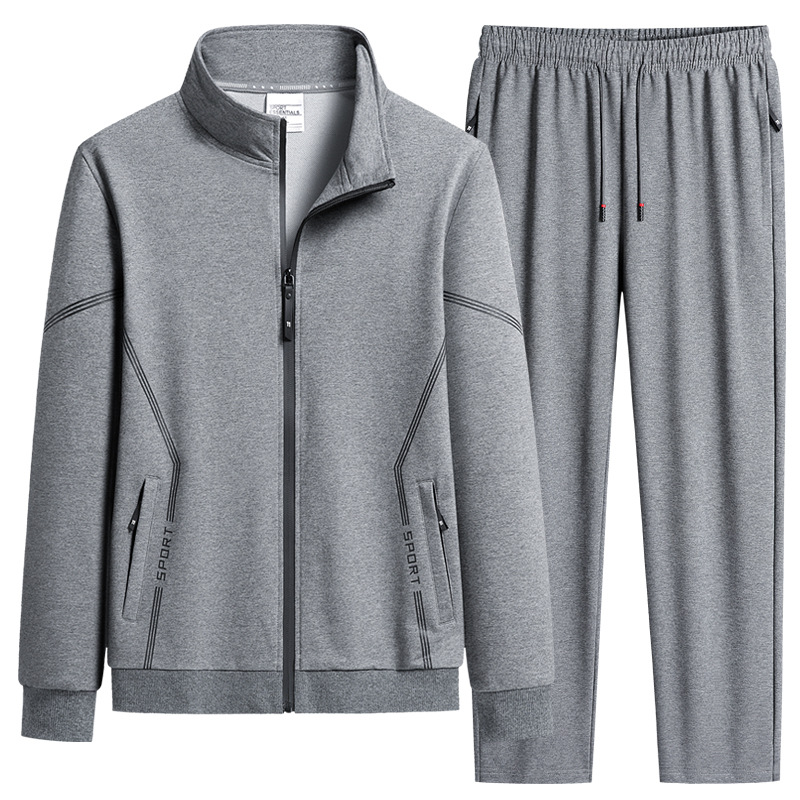 Trajes deportivos de ocio transfronterizos Cardigan de cuello de algodón de dos piezas 2026 nuevo primavera y otoño ropa de running para papá