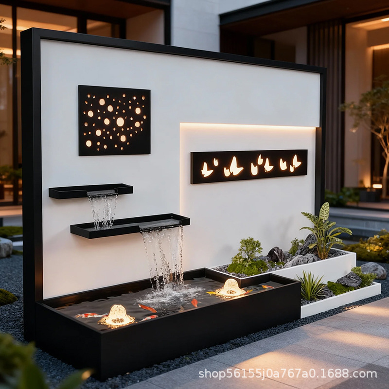 铝合金流水景观墙庭院屏风隔断花池鱼池别墅园林户外影壁墙水幕墙