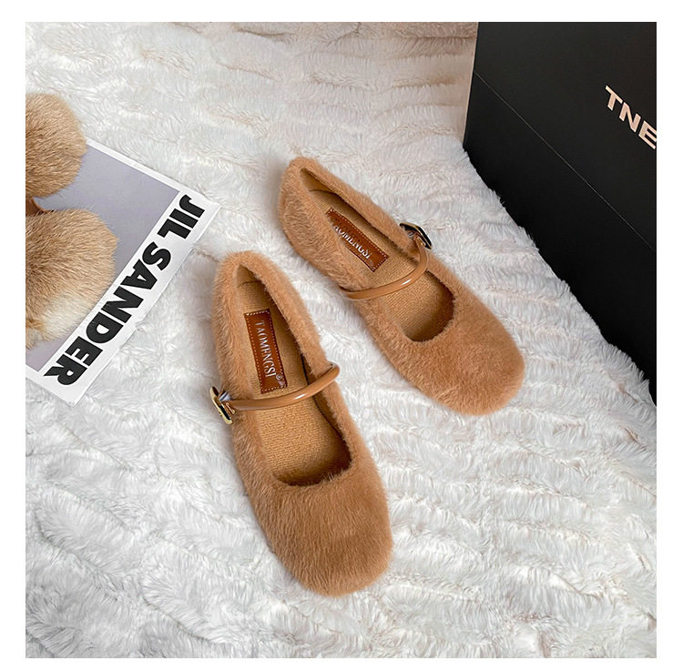 Giày Mary Jane nữ kiểu ballet một dây, gót vừa 3–6 cm, mũi tròn, tăng chiều cao, phủ nhung — Màu nâu đậm, Màu trà sữa, Màu trắng sữa chi tiết 34