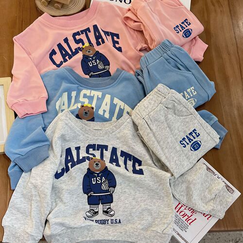  New Arrival Children's Autumn/Winter Set Boys' and Girls' Cartoon Bear Sweatshirt and Pants Two-piece Set Baby Sportswear