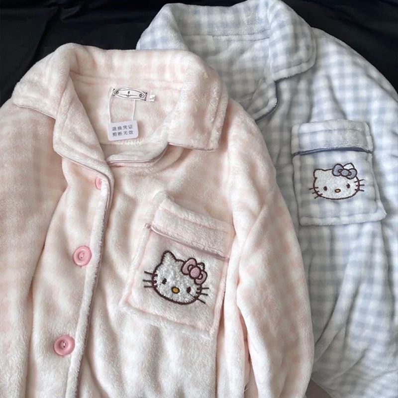 Factory Coral Velvet Pajamas for Women Autumn and Winter Cardigan Long-Sleeved Flannel Cartoon Sweet Large Size Warm Home Clothes Set