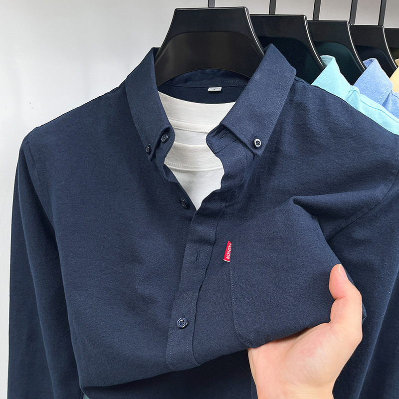 2026 Spring and Autumn 100% Pure Cotton Long-Sleeve Solid Color Men's Shirt Trendy Men's Slim-Fit Business Shirt Versatile 2026 Spring and Autumn 100% Pure Cotton Long-Sleeve Solid Color Men's Shirt Trendy Men's Slim-Fit Business Shirt Versatile