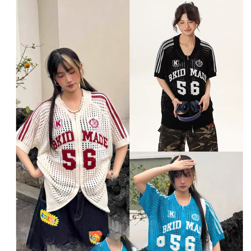 Hollow Outer Blouse American Retro Knitwear Women's Summer Loose Lazy Sports Style Short-Sleeved T-Shirt Top Trendy