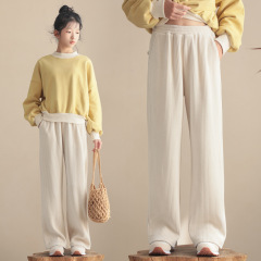 2023新款中大女童褲韓版寬鬆休閒米杏直筒褲長褲黃色加厚寬鬆衛衣