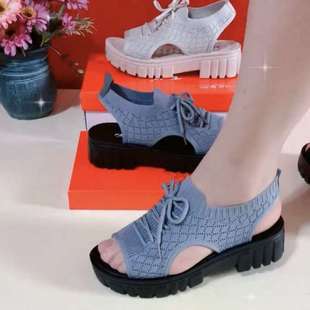 Thick-Soled Sandals, Real Soft Leather Non-Slip Beach Sandals for Women, Summer New Style Breathable Mesh Platform Sole Fly-Knit Sports Shoes for Women