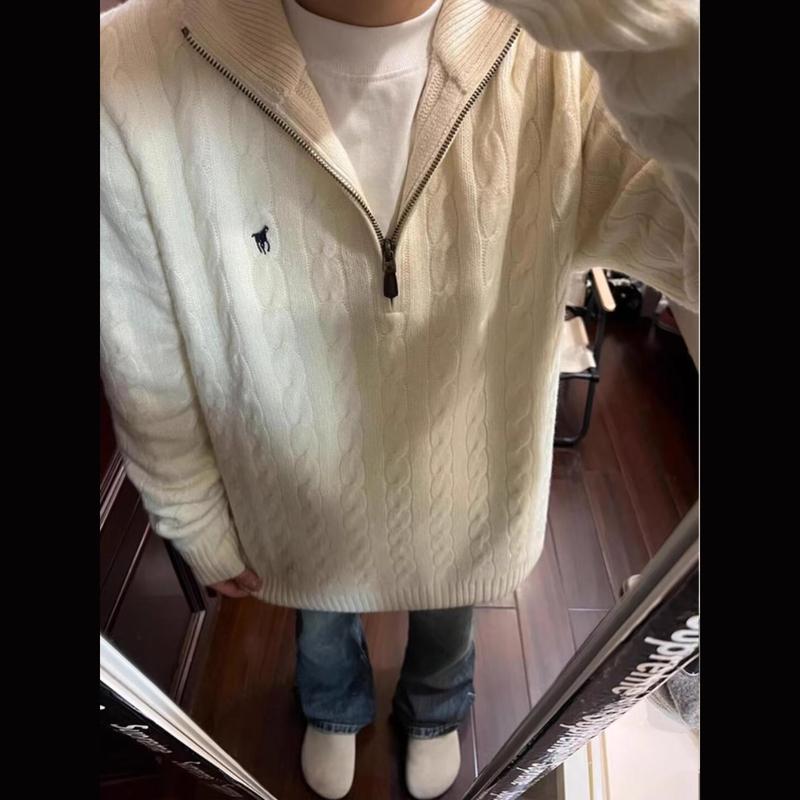 美式复古翻领半拉链麻花毛衣女秋冬季新款软糯慵懒风高领针织上衣|undefined